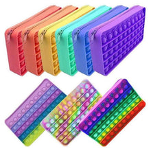 Load image into Gallery viewer, A collage of several colored pop it pencil cases.
